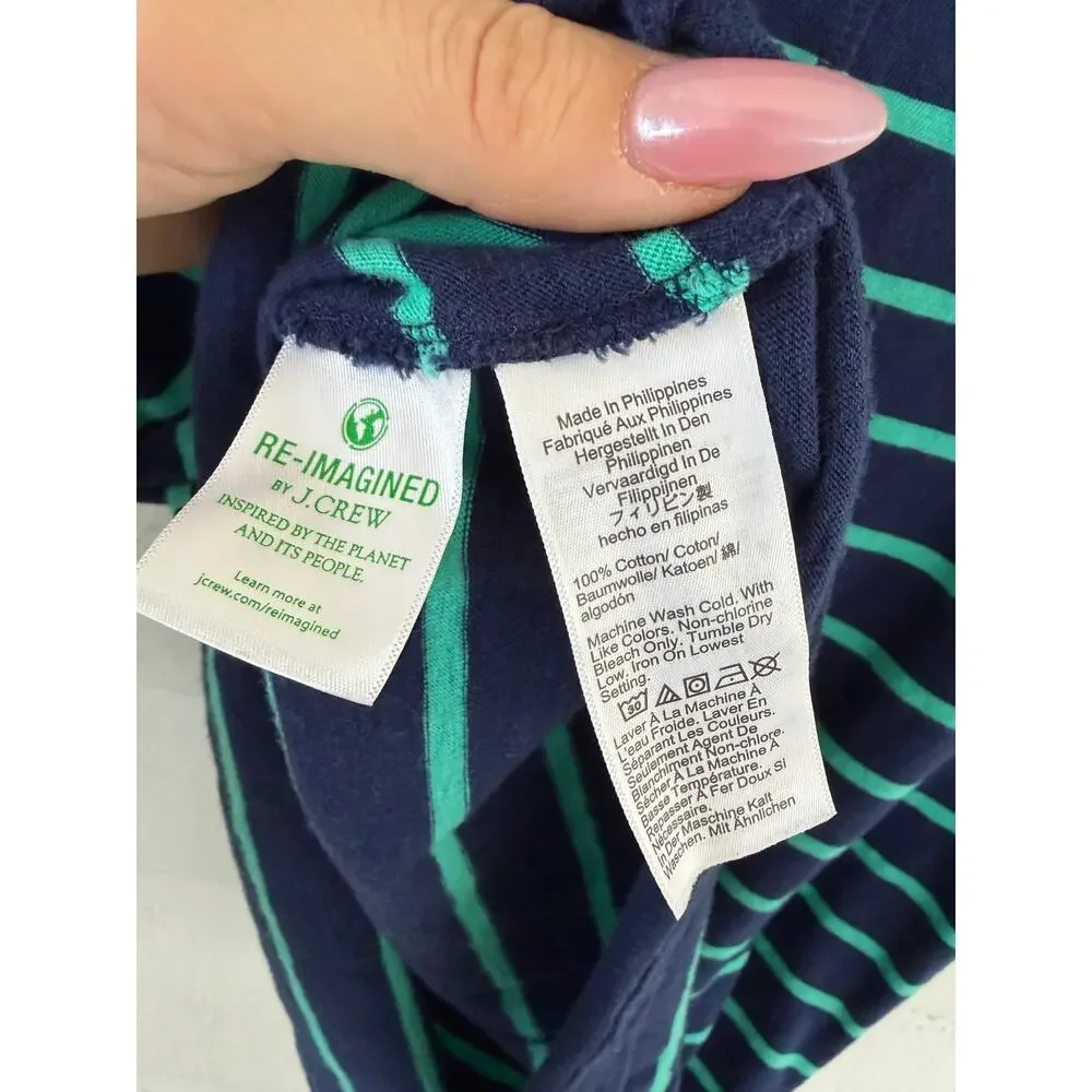 J.Crew Girlfriend Tee Striped T-Shirt Navy & Green Size Large - Picture 5 of 6